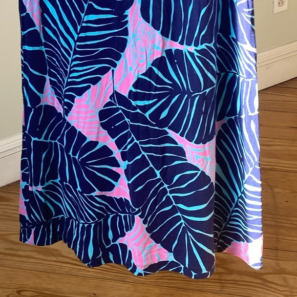 Lilly Pulitzer Maxi Skirt Size Large Under the Palms Print Navy Blue Pink - Picture 8 of 15